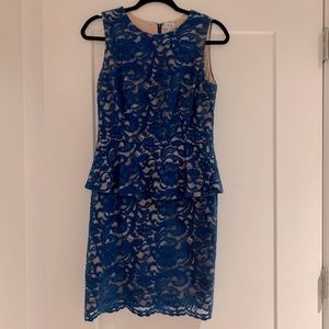 Blue lace peplum cocktail dress. Like new!